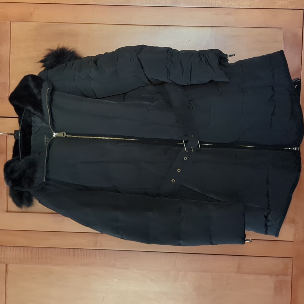 Zara Black Puffer Hoodie Coat with Belt Medium/Large - Picture 1 of 8